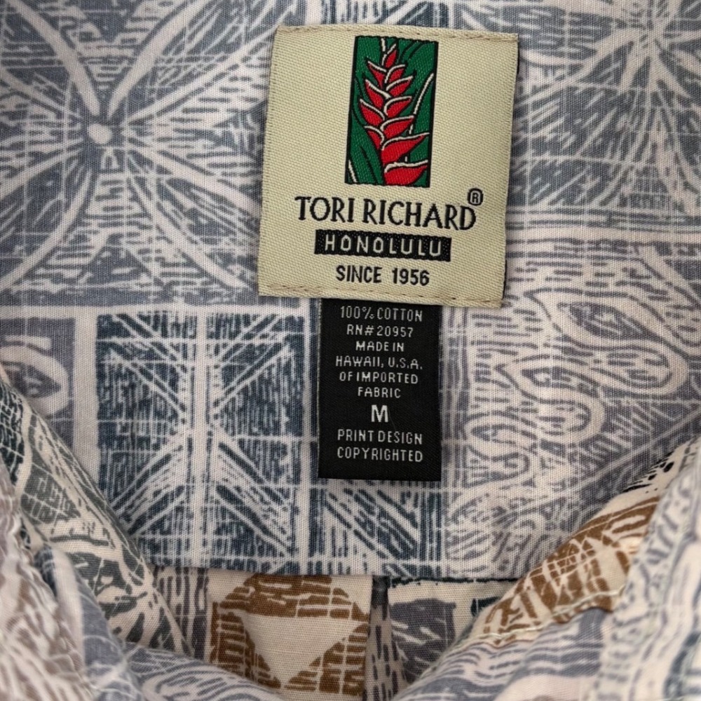 Tori Richard Honolulu Mens Medium Cotton Pineapple Tribal Aloha Shirt Hawaii - Picture 6 of 8